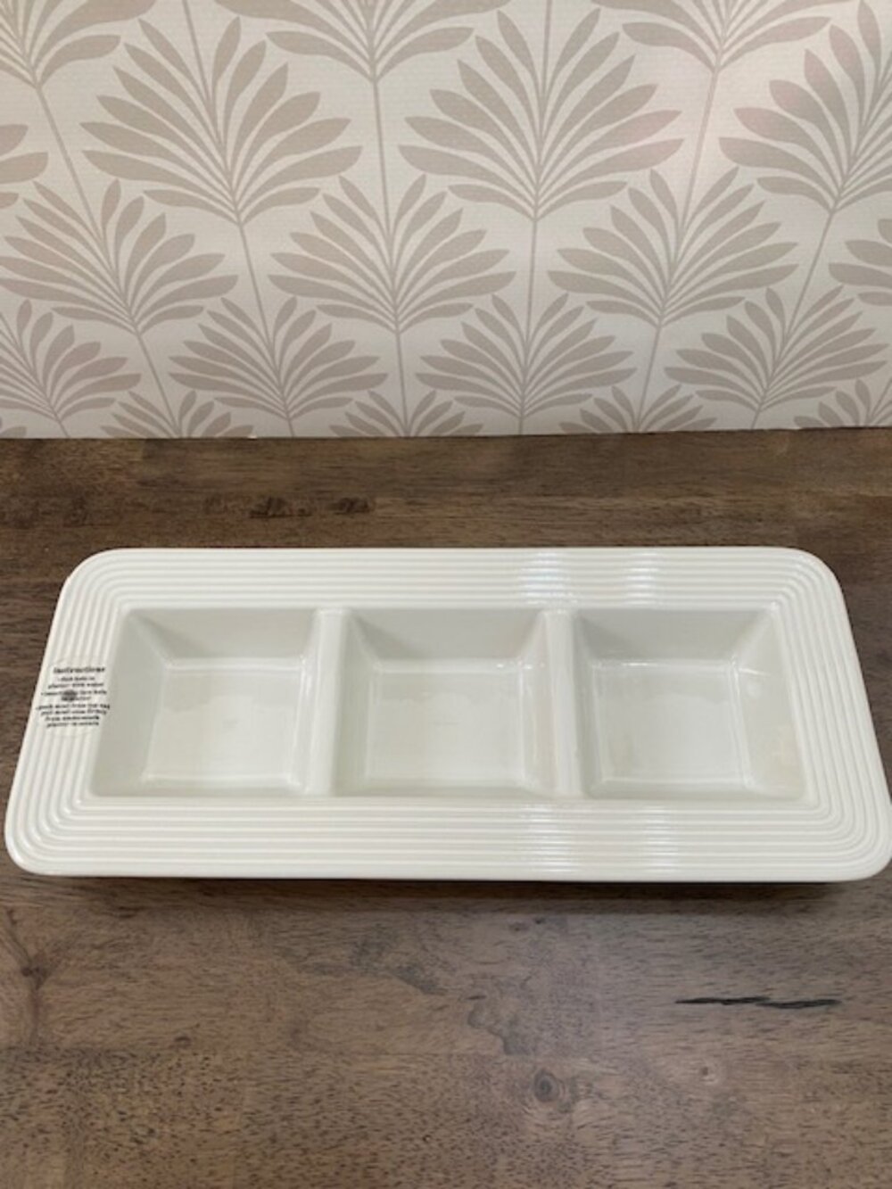 Nora Fleming Stoneware Pinstripe 3 Section Dip Condiment Garnish Dish